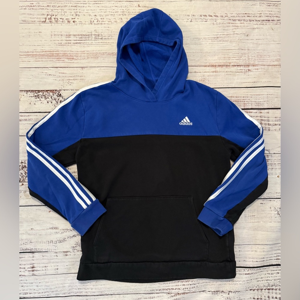 Adidas YXL Blue Black Hoodie Sweatshirt